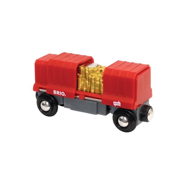 Accessoire pour circuit de train en bois Jouet pour garçons et filles à partir de 3 ans Wagon Cargo Rouge Avec connexions aimantées Brio World 33938 